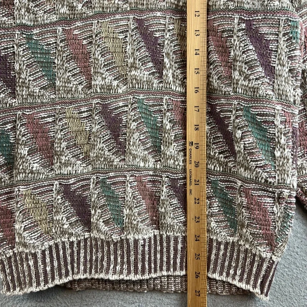 Crossings Vintage 3D Textured Knit Sweater Mens Medium Cotton Geometric USA Made